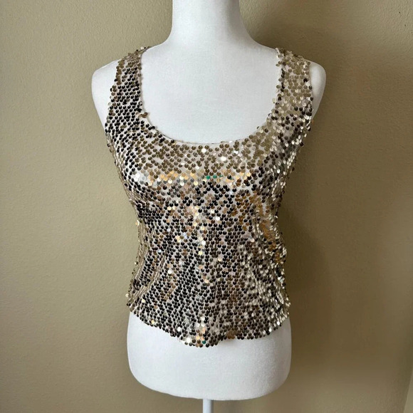 NWOT ABERCROMBIE & FITCH Gold Sequin Racer Back Tank Top - size XS - Picture 2 of 8